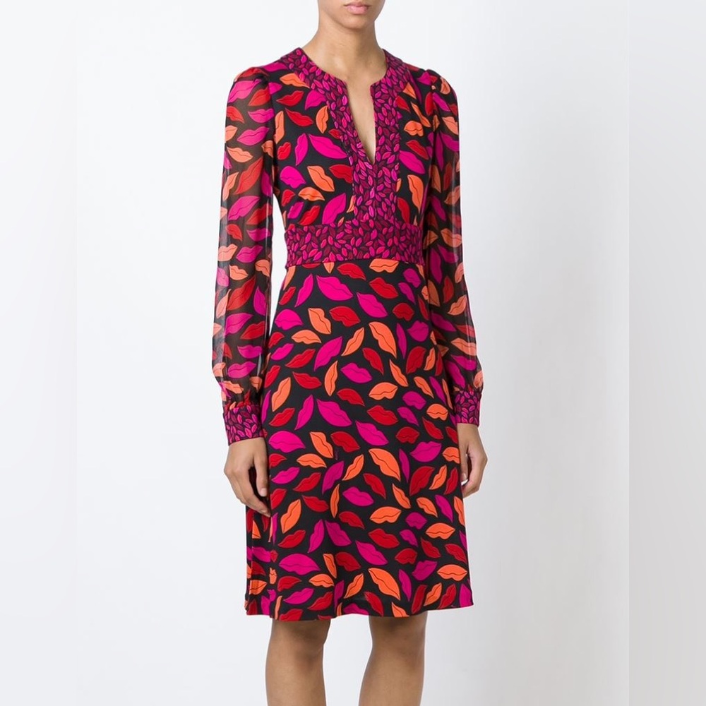 DVF Women's Leyah Midnight Kiss Silk Dress Size 10